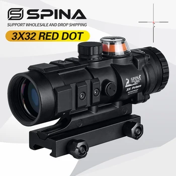 SPINA Optics Тактический Оптический Прицел 3x32 Rifle Scope Gp01 Волоконно-Призменный Прицел с Красной/Зеленой Подсветкой SPINA Optics для Спортивной Охоты