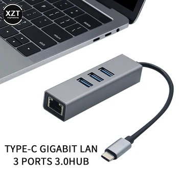 ПК RTL8153 USB C Ethernet с 3 портами USB-концентратор 3,0 RJ45 Сетевая карта локальной сети USB-адаптер Ethernet для Mac iOS Android USB 3,0 концентратор